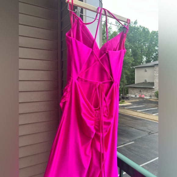 🆕🌸GB Hot Pink Ruched Satin Prom Wedding Party Maxi Dress Evening Size 9 - Picture 7 of 17